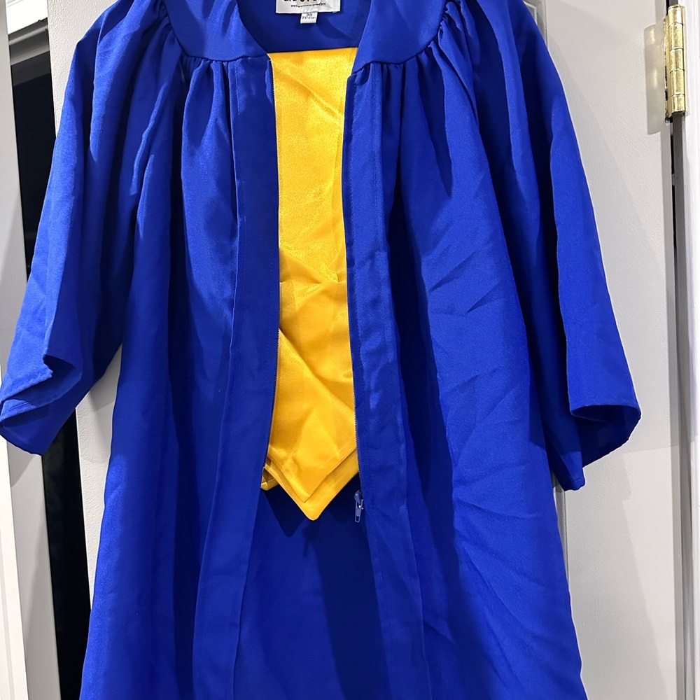 Kids Blue and Yellow Graduation Cap and Gown